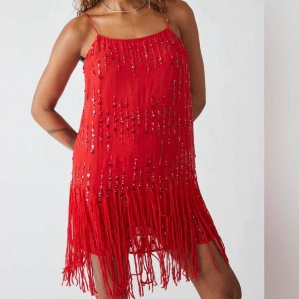 red sequin mini flapper cocktail dress